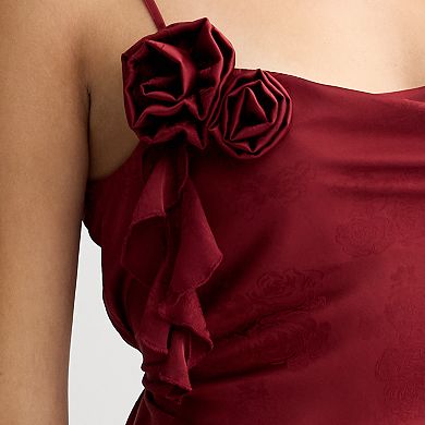 Juniors' Tinseltown Rosette Detailed Cowl Neck Mini Slip Dress