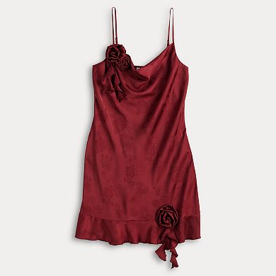Juniors' Tinseltown Rosette Detailed Cowl Neck Mini Slip Dress