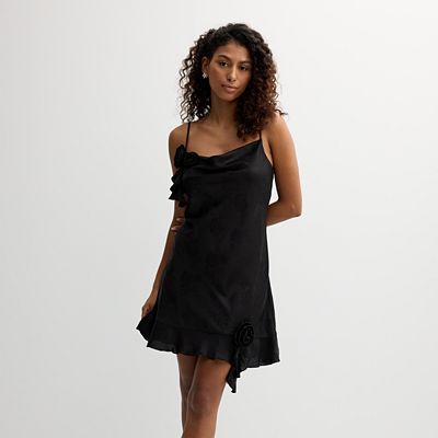 Juniors Tinseltown Rosette Detailed Cowl Neck Mini Slip Dress