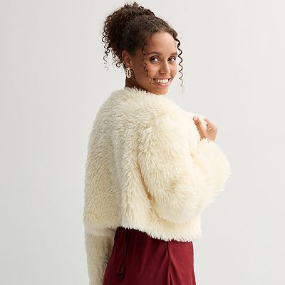 Juniors' Tinseltown Shaggy Faux Fur Cropped Jacket