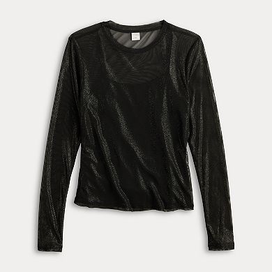 Juniors' Tinseltown Long Sleeve Crew Mesh Top