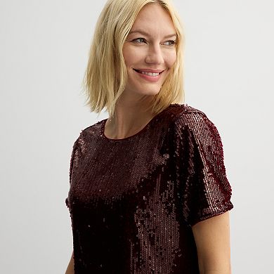 Women's Nine West Short Sleeve Sequin Mesh Mini Shift Party Dress