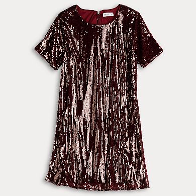 Women's Nine West Short Sleeve Sequin Mesh Mini Shift Party Dress