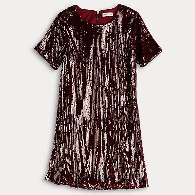 Women's Nine West Short Sleeve Sequin Mesh Mini Shift Party Dress