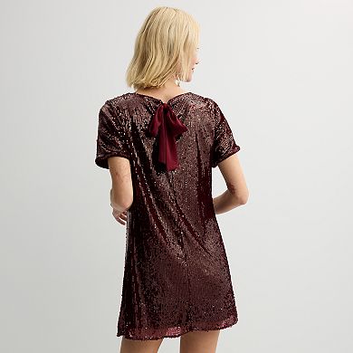 Women's Nine West Short Sleeve Sequin Mesh Mini Shift Party Dress