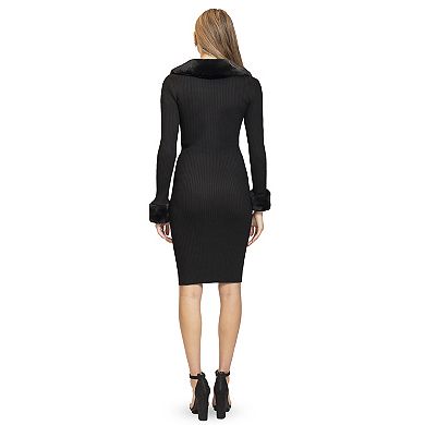 Juniors' madden girl Faux Fur Trim Quarter Zip Midi Dress