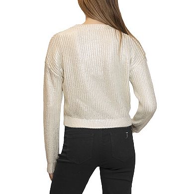 Juniors' madden girl Long Sleeve Crewneck Shaker Stitch Pullover Sweater
