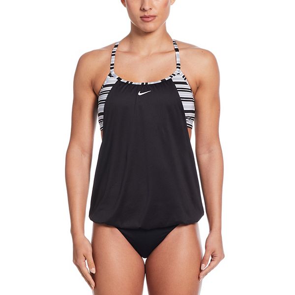 Reebok Women's Insta Stripe Tankini Top Swimsuit Black Size 14