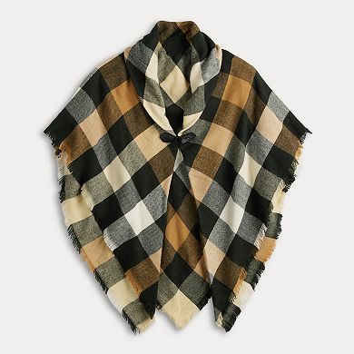 Women's Sonoma Goods For Life Buffalo Plaid Print Toggle Poncho