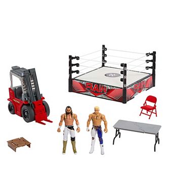 WWE Playset Wrekkin' RAW Brawl with Ring, Vehicle, Cody Rhodes & Seth Rollins Main Event Figures & Accessories