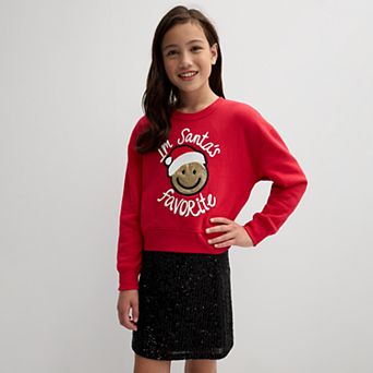 Girls 7-16 eyeshadow Santa's Favorite Top and Sequin Skirt Set