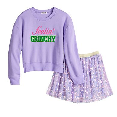 Girls 7-16 eyeshadow Feelin' Grinchy Pullover Top and Skirt Set