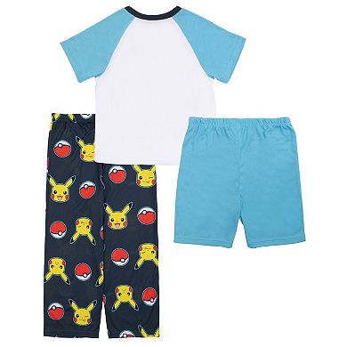 Boys 4-10 Pokemon 3-Piece Pikachu Print Pajama Top, Pajama Pants & Pajama Shorts Set