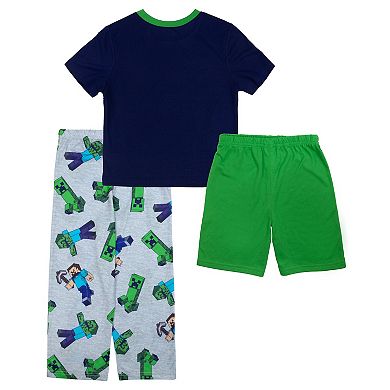 Boys 6-12 Minecraft Steve & Friends 3-Piece Pajama Top, Pajama Pants & Pajama Shorts Set