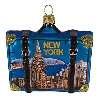 Pinnacle Peak Trading Brooklyn Bridge New York City Suitcase Polish Glass Christmas Tree Ornament