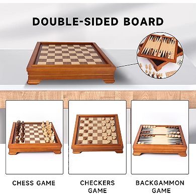 Deluxe 7-in-1 Chess/Checkers/Backgammon/Dominoes/Cribbage Board/Playing Card/Poker Dice Game Combo