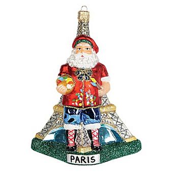 Pinnacle Peak Trading Paris France Santa Polish Glass Christmas Ornament Eiffel Tower Decoration