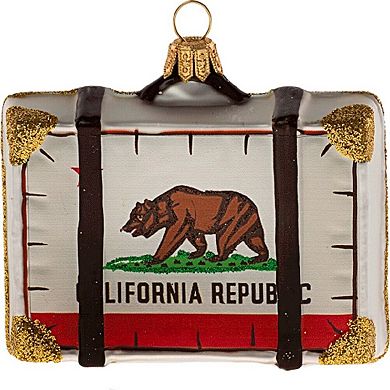 Pinnacle Peak Trading California Travel Suitcase Polish Glass Christmas Tree Ornament
