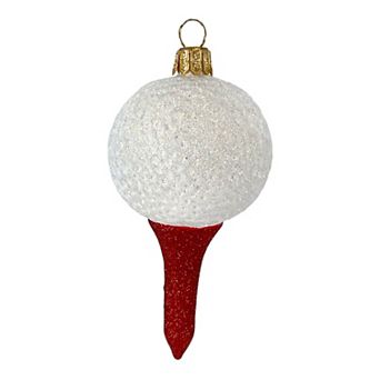 Pinnacle Peak Trading Golf Ball On Red Tee Polish Blown Glass Hanging Christmas Tree Ornament 4 Inch