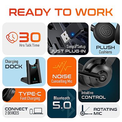 Delton 35x Noise Cancelling Wireless 2-Ear Headset with USB Dongle & Charging Dock (DBTHEAD35XBTDL)