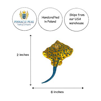 Pinnacle Peak Trading Yellow Spotted Stingray Polish Blown Glass Christmas Ornament Decoration Ray