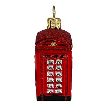 Pinnacle Peak Trading English Telephone Booth Mini Polish Glass Christmas Ornament England 2.5 Inch
