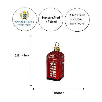 Pinnacle Peak Trading English Telephone Booth Mini Polish Glass Christmas Ornament England 2.5 Inch