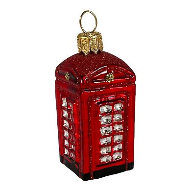 Pinnacle Peak Trading English Telephone Booth Mini Polish Glass Christmas Ornament England 2.5 Inch