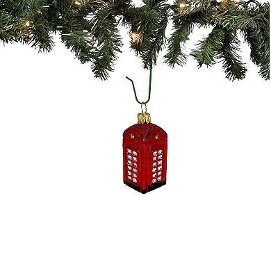 Pinnacle Peak Trading English Telephone Booth Mini Polish Glass Christmas Ornament England 2.5 Inch