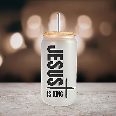 Christian Gift - Jesus Is King Glass Tumbler - Inspirational Drinkware