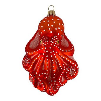 Pinnacle Peak Trading Red Octopus Polish Glass Christmas Ornament 4.25 Inch