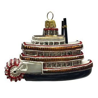 Pinnacle Peak Trading Steamboat Polish Glass Christmas Tree Ornament Travel Boat Decoration