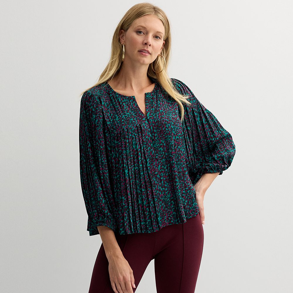 Pleated Button Down Blouse