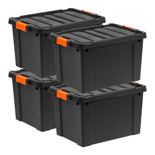 Iris 4-Pack 19 Galon Heavy Duty Garage Storage Bins with Lids - Black Yellow (19 GALLON)