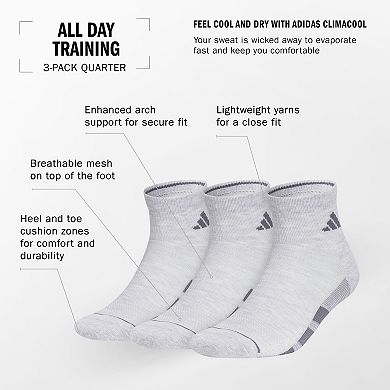 Men's adidas 3-Pack All Day Training Quarter Socks