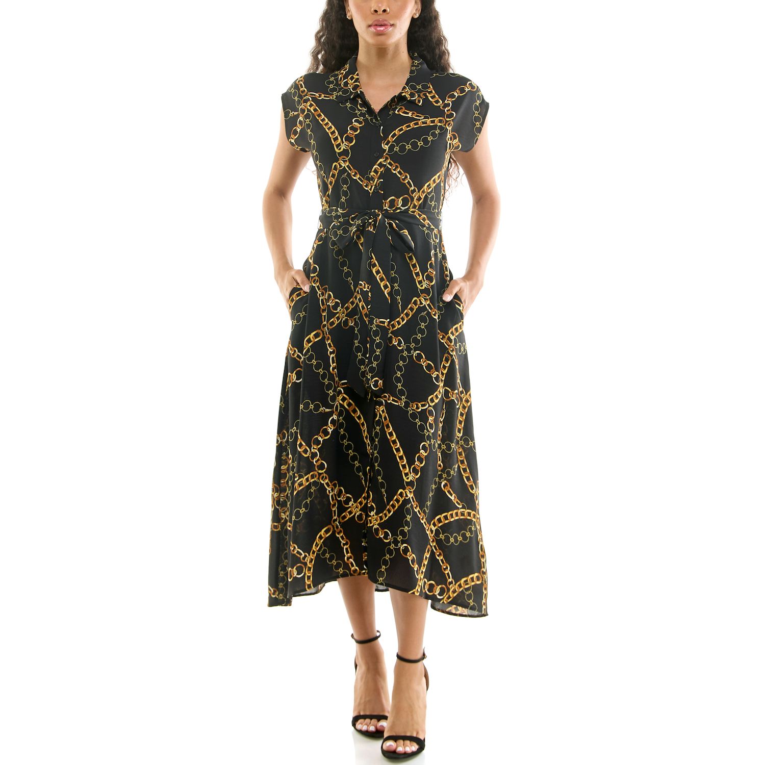 Женское платье Nina Leonard Collared Button Front, цвет: Чёрный разноцветный — фото 1