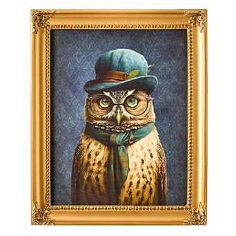 American Art Décor Old Wise Owl Ornate Framed Bar Wall Decor
