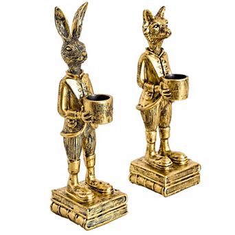 American Art Décor The Fox and Rabbit Gold Resin Tabletop Bar Decor