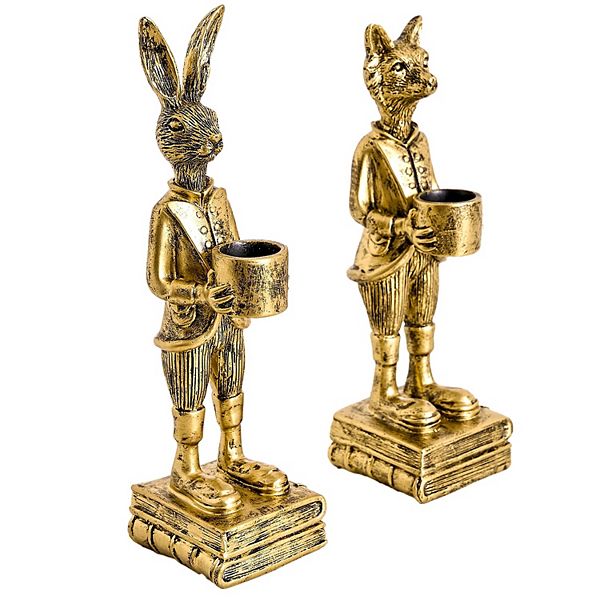 American Art Décor The Fox and Rabbit Gold Resin Tabletop Bar Decor