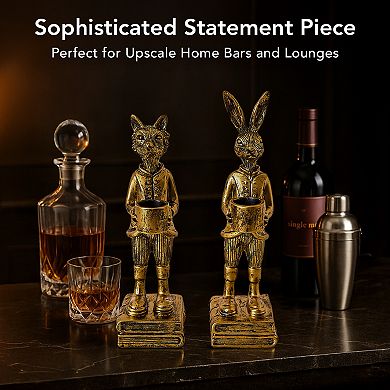 American Art Décor The Fox and Rabbit Gold Resin Tabletop Bar Decor
