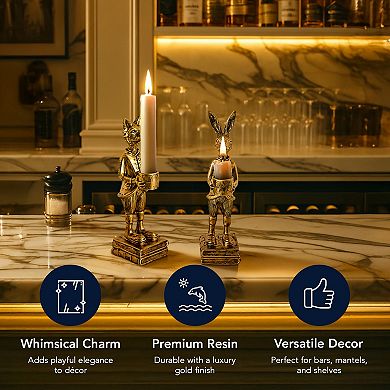 American Art Décor The Fox and Rabbit Gold Resin Tabletop Bar Decor