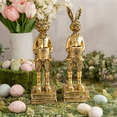 American Art Décor The Fox and Rabbit Gold Resin Tabletop Bar Decor