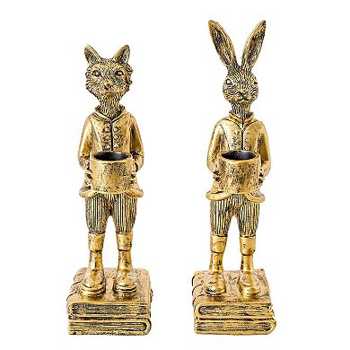 American Art Décor The Fox and Rabbit Gold Resin Tabletop Bar Decor