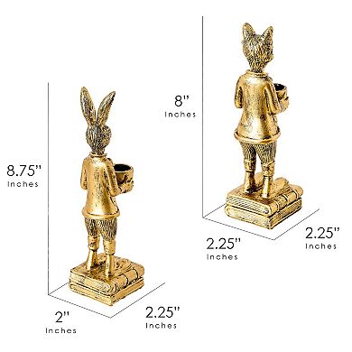 American Art Décor The Fox and Rabbit Gold Resin Tabletop Bar Decor