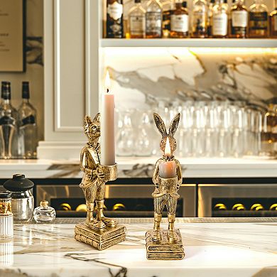 American Art Décor The Fox and Rabbit Gold Resin Tabletop Bar Decor