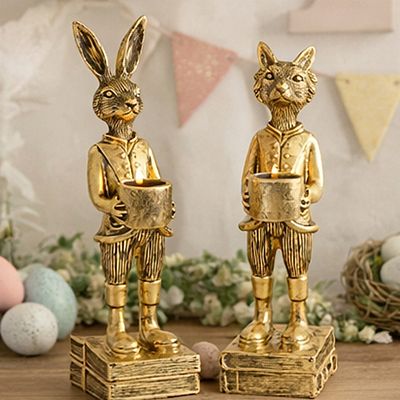 American Art Décor The Fox and Rabbit Gold Resin Tabletop Bar Decor
