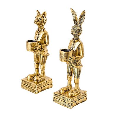 American Art Décor The Fox and Rabbit Gold Resin Tabletop Bar Decor