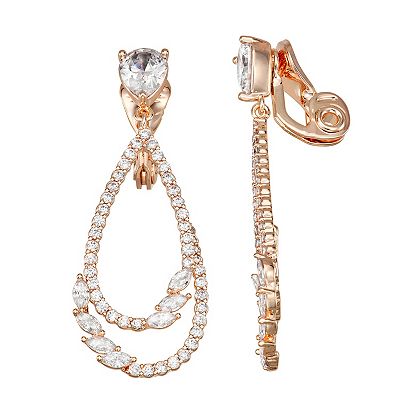 Napier Rose Gold Tone Social Crystal Long Oval Drop Earrings