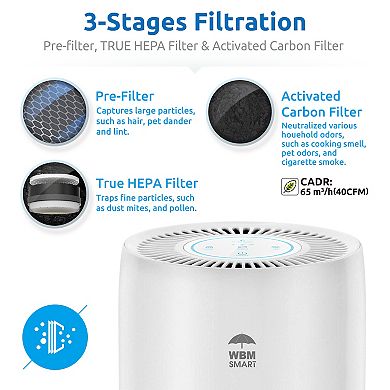 Hepa Air Filter Purifier For Home,covers Upto 1440 Sq Ft Room,remove 99.97% Smoke&dust, White