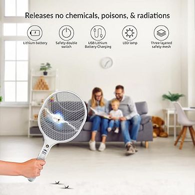Wbm Smart Electric Fly Swatter Racket, Rechargeable Bug Zapper, Medium-2pk